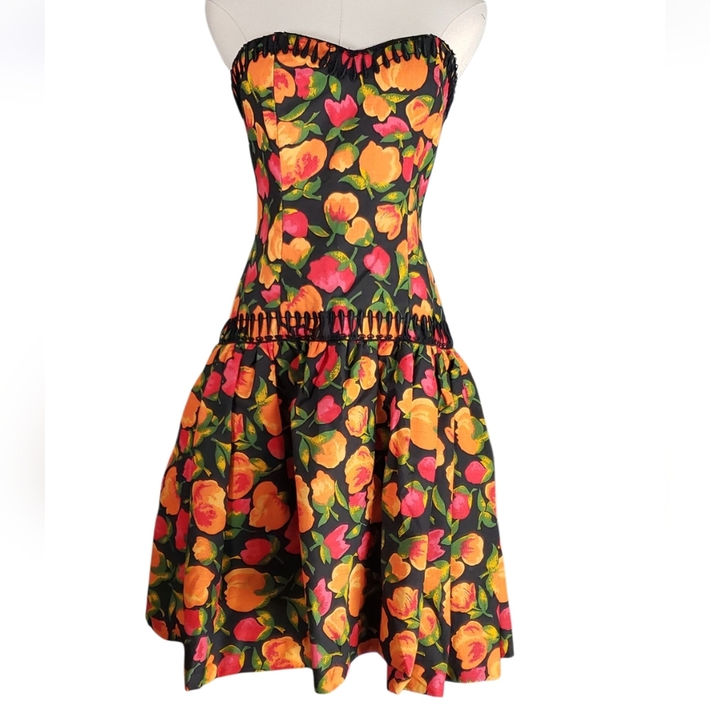 Vtg Victor Acosta 80s Party Frock Mini 4 Dress Abstract Sunset Floral Kentucky